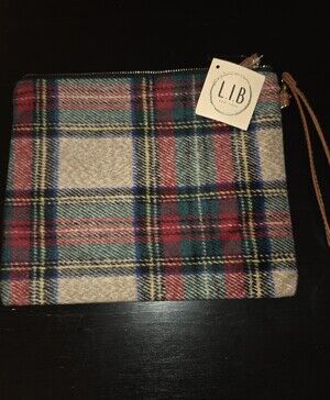 L.I.B. New York Tartan Plaid Pouch Clutch Wristlet Makeup Bag